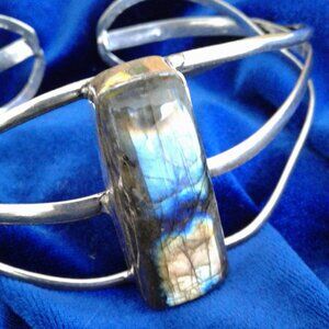 Gorgeous Blue flash with yellow flash Labradorite cuff bracelet Make an offer!